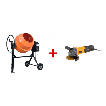 Pachet Betoniera ZEP 2025 195L 1250W cu coroana fonta + Polizor unghiular ROTOR RAG600 600W 115mm