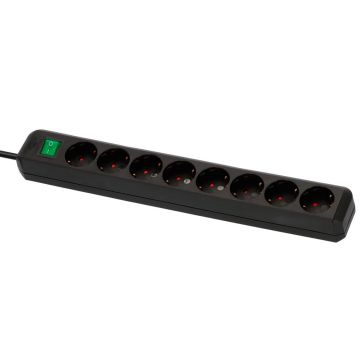 Prelungitor cu intrerupator Eco-Line Brennenstuhl 1159300018, 3.0 m, negru, 3x1.5 mmp, 8 posturi