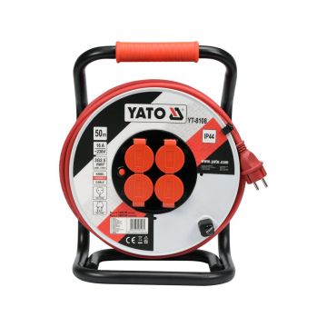 Prelungitor pe tambur Yato 50m – 4 prize, cablu 3x2,5mm², 16A, IP44
