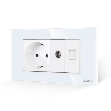 Priza Schuko + TV + Internet cu Rama Din Sticla LUXION, Standard Italian, 4M