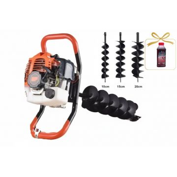 *PROMOTIE* Motoburghiu foreza pamant 52cc, 9200rpm Professional, 3 burghie incluse (100, 150, 200mm), ulei amestec 2t B7576