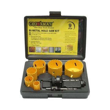 Set carote circulare Bi-Metal 22-64mm pentru lemn, rigips, PVC 9 piese , Cod: DISUG18, Crownman