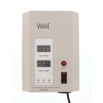 Stabilizator automat de tensiune cu servo motor montabil pe perete, 1000VA/600W, alb, Well