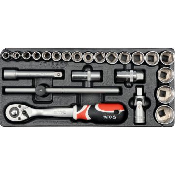 Trusa chei tubulare cu clichet si adaptor, 24 piese, 10-32 mm