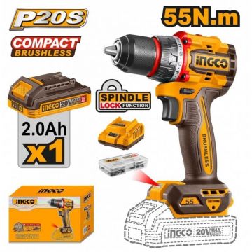 Bormașină cu Acumulator 20V, 55Nm, cu Motor Brushless și 1 Acumulator – INGCO CDLI205582