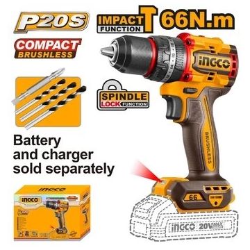 Bormașină cu Impact 20V, Brushless, 96Nm, fără Baterie – INGCO CIDLI209681