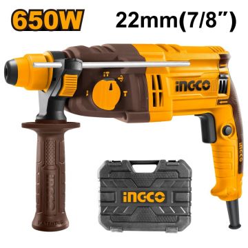 Picamer SDS-PLUS 650W, 22mm, 1.7J, 5500 bpm, cu accesorii, INGCO RGH6528