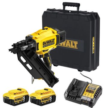 Pistol de batut cuie Dewalt DCN930P2, cu 2 acumulatori Li-Ion 18 V/5.0 Ah, cuie 2.8 - 3.3 / 50 - 90 mm