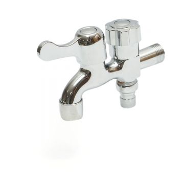 Robinet apa dublu de serviciu, montaj perete, otel inoxidabil, crom lucios, Cod: DISSY46