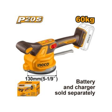 Vibrator cu ventuza pentru placi ceramice 20V, diametru 130mm, 60kg, INGCO CTVLI2001
