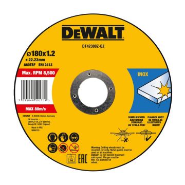 Disc abraziv DeWalt DT42380Z, pentru debitat inox, 180 x 1.6 mm