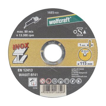 Disc abraziv Wolfcraft 1685999 pentru inox, D 115x22.2x1 mm