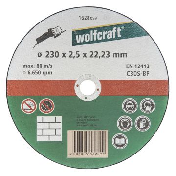 Disc de taiere abraziv Wolfcraft 1628099 pentru piatra, D 230x22.2x2.5 mm