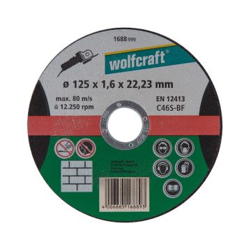 Disc de taiere abraziv Wolfcraft 1688999 pentru piatra, D 125x22.2x1.6 mm