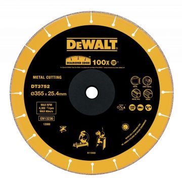 Disc diamantat Dewalt DT3752 pentru debitat metal, D 355x25.4x1.6 mm