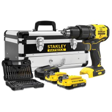 Masina de gaurit si insurubat cu percutie Stanley Fatmax V20 SFMCD715D2F, maxim 60 Nm, cu 2 acumulatori 18V / 2.0 Ah, incarcator, 50 accesorii, valiza aluminiu