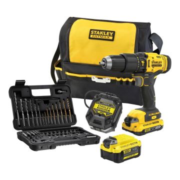 Masina de gaurit si insurubat cu percutie Stanley SFMCD711DMA, cu   acumulatori 18 V/2.0/4.0 Ah,  50 Nm, set 50 accesorii