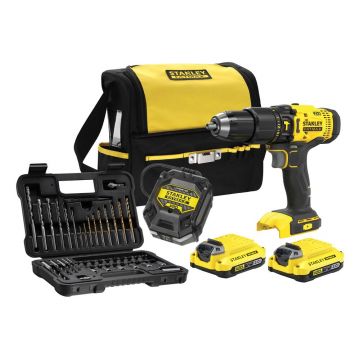 Masina de gaurit si insurubat cu percutie Stanley SFMCD711DSA, cu  2 acumulatori 18 V/2.0 Ah,  50 Nm