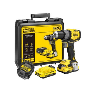 Masina de gaurit si insurubat Stanley Fatmax V20 SFMCD725D2K, maxim 80 Nm, cu 2 acumulatori 18V / 2.0 Ah, incarcator, valiza transport
