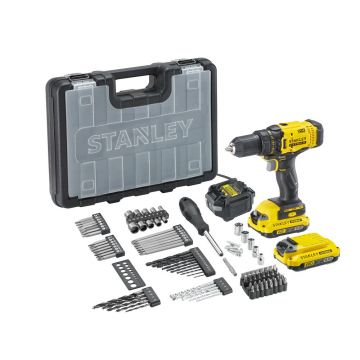 Masina de gaurit si insurubat  Stanley SFMCD700D2A, 2 acumulatori 18 V/2.0 Ah, 60 Nm, 100 accesorii