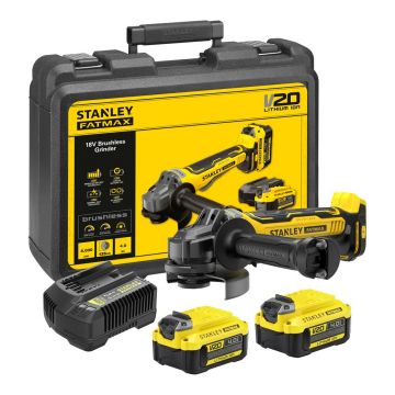 Polizor unghiular Stanley SFMCG700M2K , cu 2 acumulatori Li-Ion 18 V/4.0 Ah, 125 mm, 8000 RPM