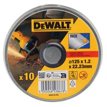 Set 10 discuri abrazive DeWalt DT42340TZ, pentru debitat inox, 125 x 1.2 mm