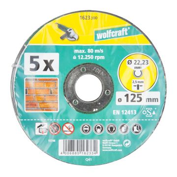 Set 5 discuri de taiere abrazive Wolfcraft 1623300 pentru piatra, D 125x22.2x2.5 mm