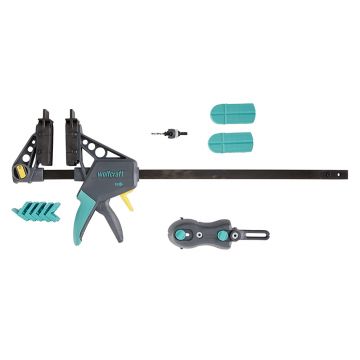Set montare terasa Wolfcraft 6988000, menghina, adaptor pentru gaurire, burghiu, zencuitor, opritor adancime, 5 distantiere