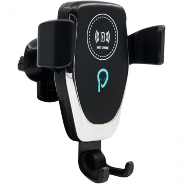 Suport Auto Si Incarcator Wireless Pentru SmartPhone  2in1 Fixare In Grilaj Negru/Alb