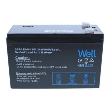 Acumulator plumb acid Well 12V 7.2AH, borne late, terminal T2
