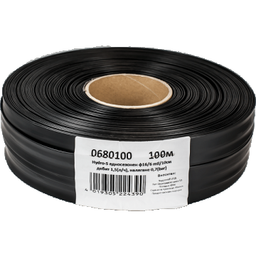Banda de picurare Hydro-Drip, Dimensiune 16mm, Presiune 0.7 bari, Densitate 6mil,Distanta 10 cm, Debit  2 l/min,Rola 100 m