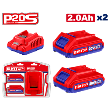 2 x Acumulatori 2.0Ah litiu-ion si incarcator, P20S - ELBCPK1222, EMTOP