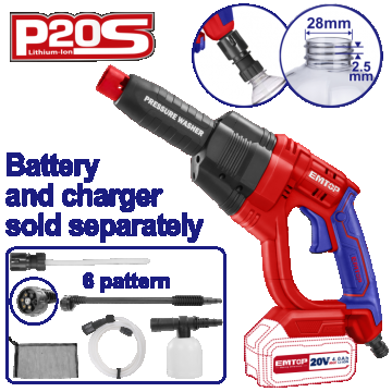 Aparat de spalat cu presiune fara incarcator si acumulator, 24 bari, 6 capete, geanta inclusa - ELPW2025012, EMTOP