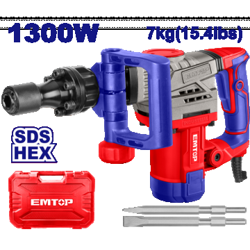 Ciocan demolator HEX, 1300W, 20J, 2 dalti, 7kg, ambalat in cutie de transport - EDBRH1301, EMTOP
