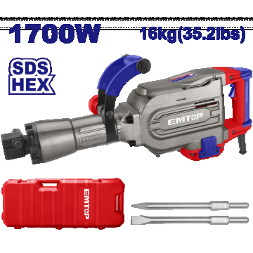 Ciocan demolator HEX, 1700W, 45J, 2 dalti, ambalat in cutie de transport - EDBRH1701, EMTOP