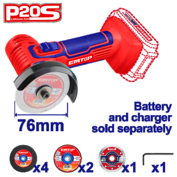 Mini polizor unghiular fara acumulator si incarcator, 76mm, 7 discuri incluse - ELAG7601, EMTOP