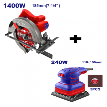 Pachet promo Fierastrau circular electric 1400W, 185mm + Slefuitor electric cu vibratie, 240W, baza 110x100mm