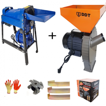 Pachet promo Moara cereale, uruiala si stiuleti, 3.5 Kw + Batoza Masina de porumb electrica pentru curatat porumb, DDT Profi, motor inclus, 1500 W, 800 kg h, Buton on off