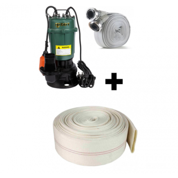 Pachet promo Pompa submersibila apa murdara, cu plutitor, fara tocator, DDT, WQD10, 2200 W, 10 m  ³ h, 8 m + Furtunul de pompier 2   20 m, 8 bari, cu cuple + Furtun de pompier 2   20 m