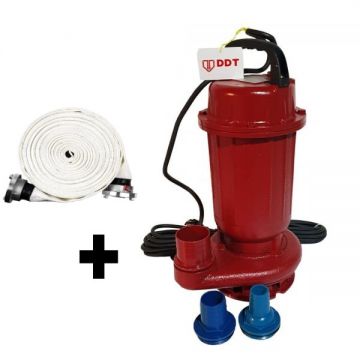 Pachet promo Pompa submersibila apa murdara, DDT, WQD10, 1100 W+ Furtunul de pompier 2   20 m, 8 bari, cu cuple