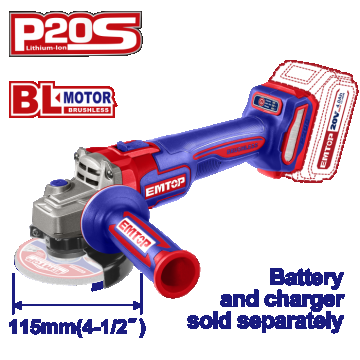 Polizor unghiular fara acumulator si incarcator, motor fara perii (brushless), 115mm - ELAG21154, EMTOP