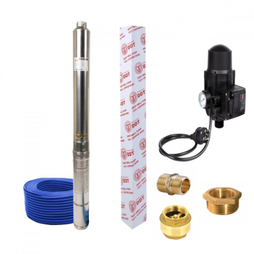 Pompa submersibila de mare adancime, DDT, 4SDM3-7, 1500 W, 7 m  ³ h, 7 turbine, Inox, 30 m cablu + Presostat electronic automat, DDT, LS-4 + accesorii