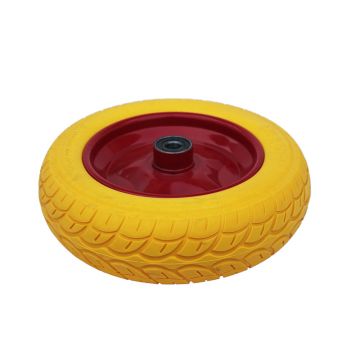 Roata roaba poliuretan 300-8, cu rulment si ax 20 mm, janta metalica rosie