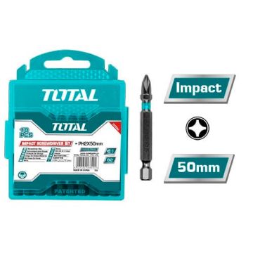 Set 10 biti de impact TOTAL PH2 x 50 mm, otel S2 industrial