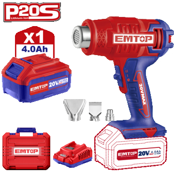 Suflanta aer cald (feon) cu 1 acumulator 4.0AH, cutie transport - EHGN200215, EMTOP
