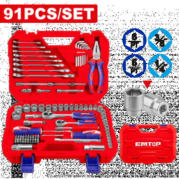 Trusa de scule si accesorii, 91 componente, cutie transport - EHTS00911, EMTOP