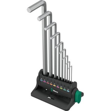 950/9 Hex-Plus 8 L-key set, 9 pieces, screwdriver (chrome, with retaining clip and wall holder) 950/9 Hex-Plus 8 L-key set, 9 pieces, screwdriver (chrome, with retaining clip and wall holder)