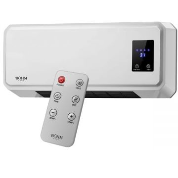 Aeroterma de perete cu telecomanda BOHM, 2 trepte putere 1000 2000W, timer, suprafata incalzire 20-25 m  ² Aeroterma de perete cu telecomanda BOHM, 2 trepte putere 1000 2000W, timer, suprafata incalzire 20-25 m  ²