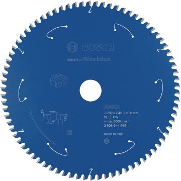 Bosch circular saw blade Expert for Aluminium, 250mm, 78Z (bore 30mm, for cordless miter saws) Bosch circular saw blade Expert for Aluminium, 250mm, 78Z (bore 30mm, for cordless miter saws)