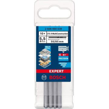 Bosch Expert CYL-9 MultiConstruction drill bit, 5.5mm, 10 pieces (working length 50mm) Bosch Expert CYL-9 MultiConstruction drill bit, 5.5mm, 10 pieces (working length 50mm)